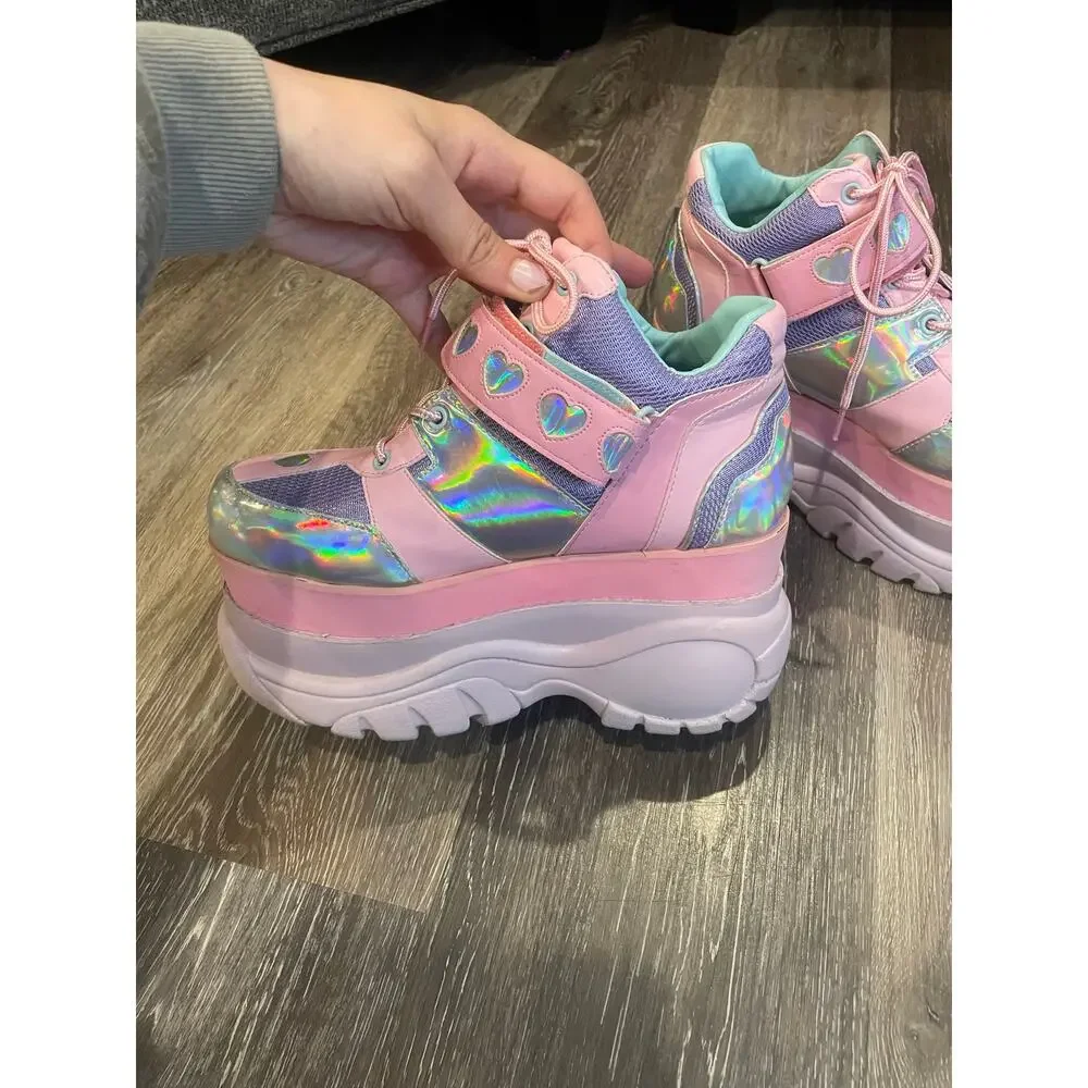 sugar thrillz platform neon and metallic sneakers